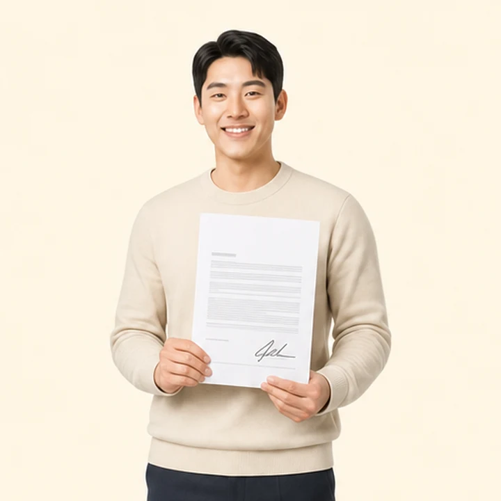 캐스퍼 중고차 장기렌트카 서면 견적서를 들고 있는 고객